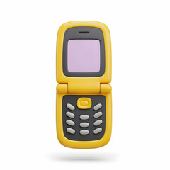 Colorful vintage mobile phone with a flip cover in yellow and gray design