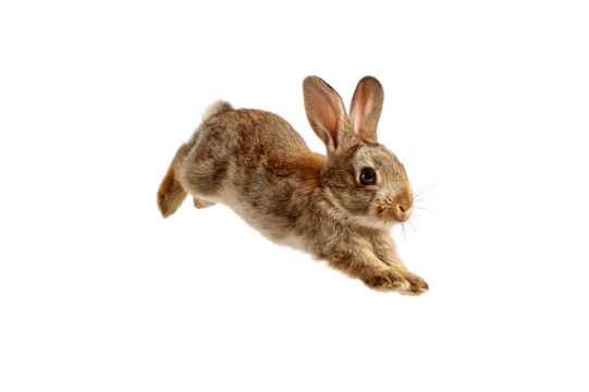 Adorable brown rabbit in mid air leap isolated transparent background perfect for easter pet or