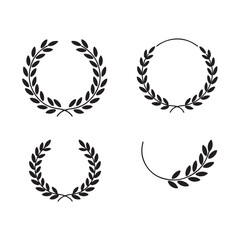 Set of Elegant Laurel Wreaths and Half Wreaths for Awards and Decorative Designs, Simple and Minimalist