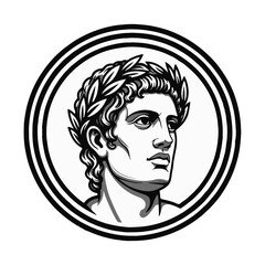 Monochromatic Greek Iconography Detailed Bust Portrait in Circular Frame an Elegant Display of Classical Artistry and Timeless Design
