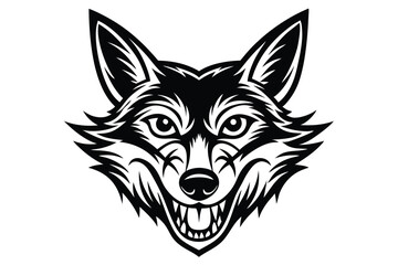 Naklejka premium Striking black and white wolf portrait shows its canines and determined facial expression