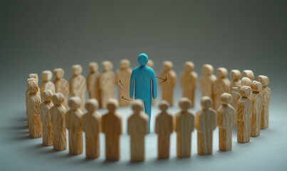 A solitary figure surrounded by a large group