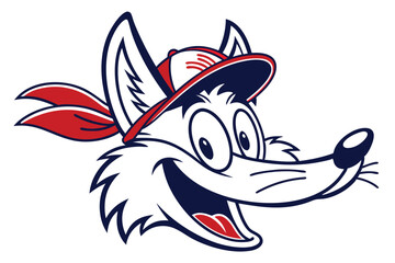 Obraz premium Fox mascot with cap enthusiastically smiles, showcasing red and blue vintage sports colors
