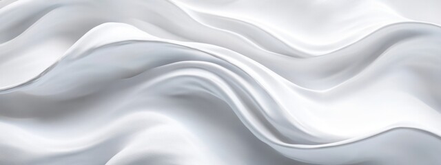 Flowing White Satin Fabric Creating Gentle Curves and Waves in Soft Light for Elegant Background or Textile Design