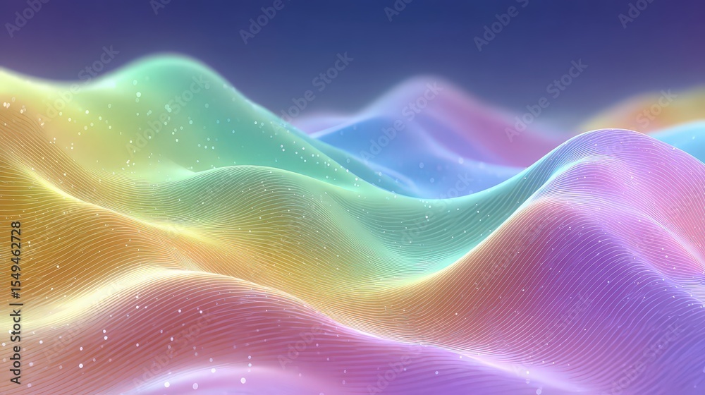 Poster colorful neon gradient waves with warped grid background design