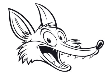 Outlined cartoon fox with huge ears and jagged teeth appears to be smiling wildly