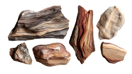 Colorful striped stones on black background natural rock samples