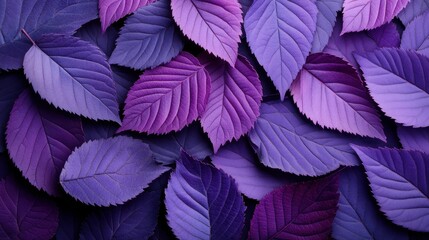 Fototapeta premium An artistic composition of purple leaves, perfectly arranged to highlight their vibrant colors and intricate details, showcasing nature’s artistry and seasonal transitions.