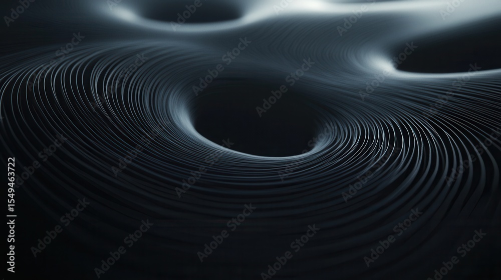 Poster abstract dark texture with flowing lines and circular shapes creating a sense of motion and depth in