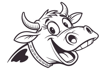 Obraz premium Line drawing shows a happy cartoon cow head wearing a collared necklace