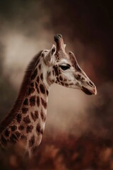 Obraz premium A close up of a giraffe's head with a blurry background