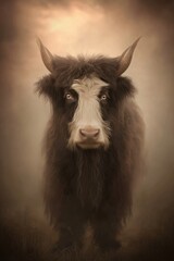 Fototapeta premium A black and white cow standing in a field