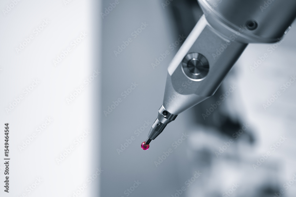 Poster tactile sensor of coordinate measuring machine cmm, for testing the dimensions of parts, technology 