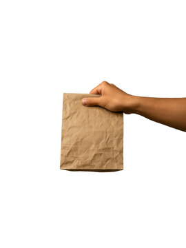 Hand Holding a Wrinkled Brown Paper Bag &ndash; Isolated Mockup