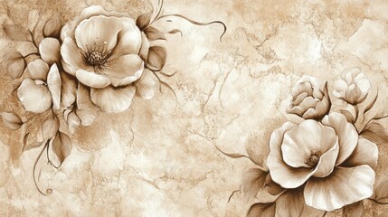 Beige floral wall decor with textured background