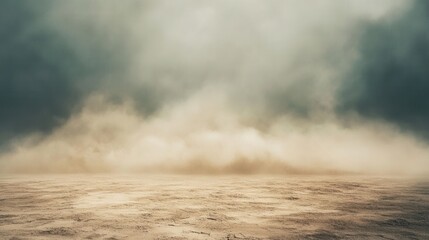 Dramatic Landscape of Dusty Horizon Under Dark Clouds Creating a Mysterious Atmosphere with Earthy Tones and Soft Textures Across Open Ground