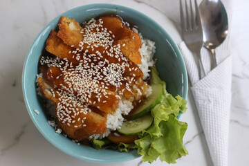 fried chicken breast with rice
