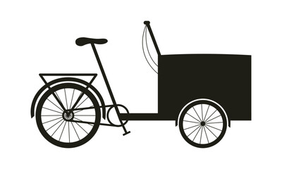 Tricycle city bicycle for family cycling black silhouette. Isolated flat icon of transport.