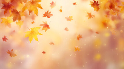 柔らかい光に包まれた紅葉が舞う幻想的な秋の背景（自然・秋・和・日本）