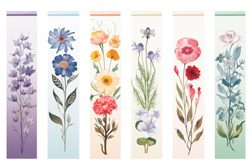 Beautiful Floral Bookmarks: Watercolor Botanical Illustrations transparent background png