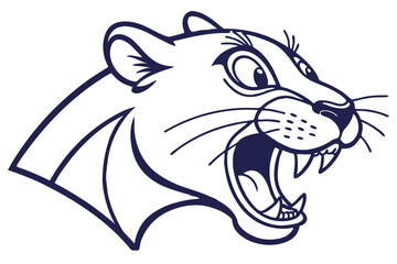 Navy blue outline showcases an angry roaring cougar head with sharp fangs prominently displayed