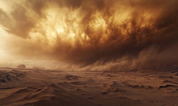 Fierce sandstorm over a desolate landscape