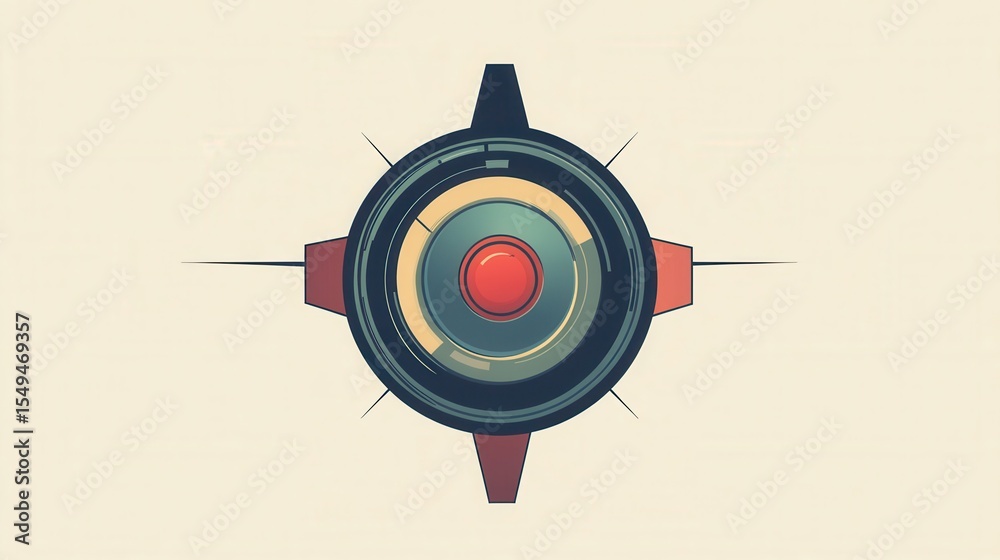 Poster abstract modern design of a circular compass with a center button and radiating lines for technology