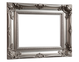 Elegant vintage silver photo frame with ornate design, perfect for showcasing artwork and portraits, isolated on white background.