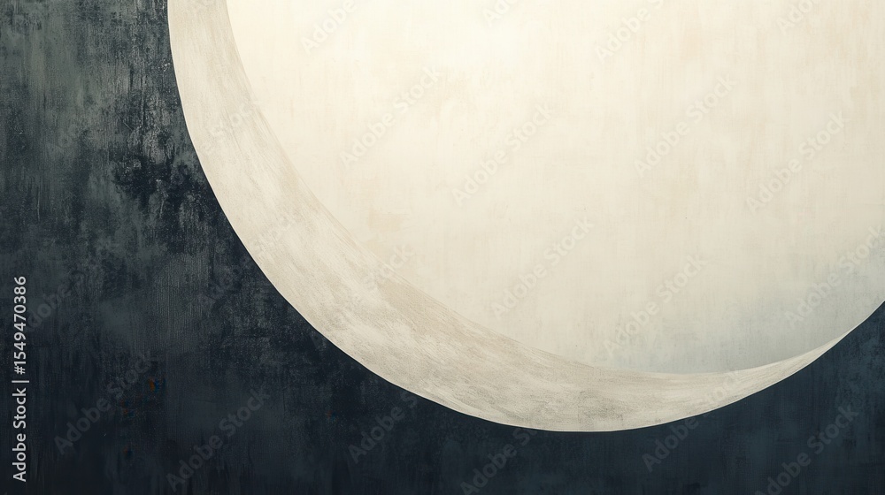 Poster abstract artwork featuring a large circular shape on a textured dark background with soft light and 
