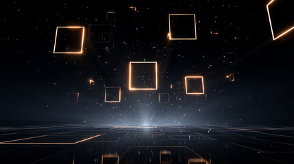 Dark, empty world Minimalistic virtual Futuristic reality with geometric shapes and floating structures, bright light source, floating, smooth gradient, Empty digital world with softly lit clean lines