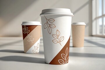 Coffee cups botanical design take away cafe