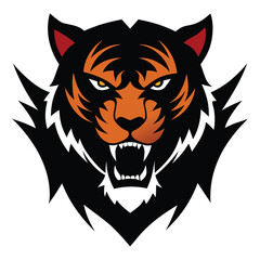 Aggressive Orange Tiger Face Silhouette Black Background Fierce Animal Head Roar Claw Marks