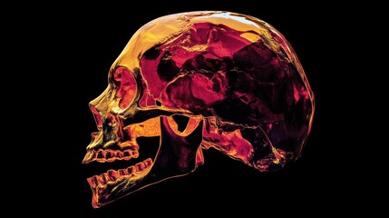 Fiery skull profile, glowing gold-red