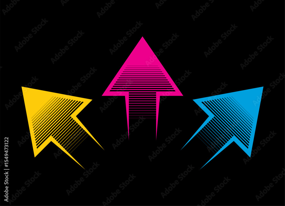 Aufkleber dynamic vector pattern of three colored arrows on a black background. design element for navigation,