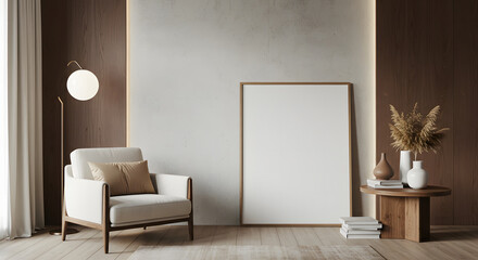 Modern minimalist living room interior with blank canvas