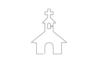 Continuous one simple single abstract line drawing of old church icon ,Church Single continuous line illustration ,  Vintage religion cathedral in editable stroke.