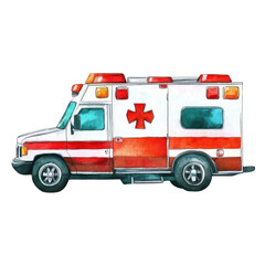 Ambulance emergency vehicle medical transport red white illustration isolated healthcare An ambulance emergency vehicle illustration with red