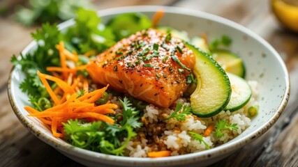 Healthy Salmon Poke Bowl with Pickled Veggies