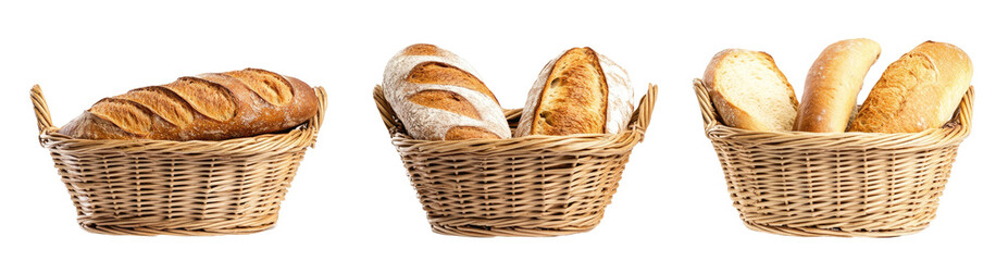 Three baskets of loaves of bread