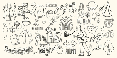 Autumn outline vibes elements pack. Autumn clipart