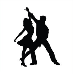 Elegant Couple Dancing Silhouette - Latin Ballroom Dance Vector