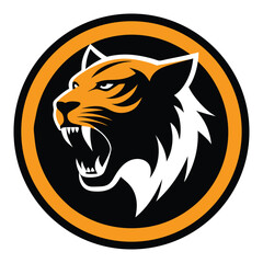 Orange and Black Circle Emblem Roaring Tiger Head Silhouette Vector Graphic