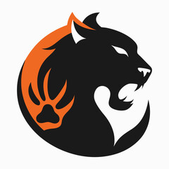 Orange and Black Tiger Silhouette Logo Negative Space Design with Paw Print vector
