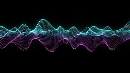 Abstract wave pattern with blue and pink dots on a black background creating a visual effect - Powered by Adobe
