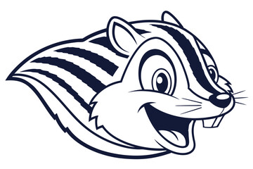 Whimsical chipmunk character is joyfully grinning, showcasing cartoonish features and delightful expression in dark blue lines