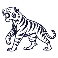 Vector illustration of a snarling dark blue tiger logo on white background graphic