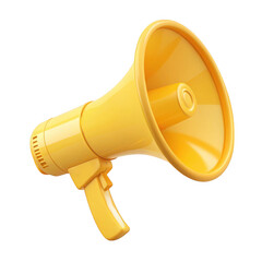 3d yellow megaphone announcement device isolated on transparent background