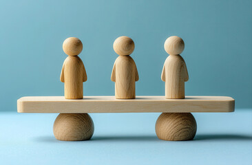 Wooden figures balanced on a seesaw (6)