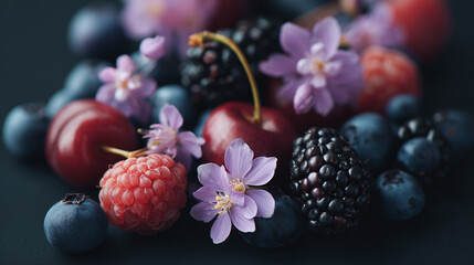 fresh fruit and berries, berries and flower