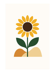 Minimalist Sunflower Print - Abstract Boho Wall Art Vector, Retro home decor illustration, minimalist Wall art
